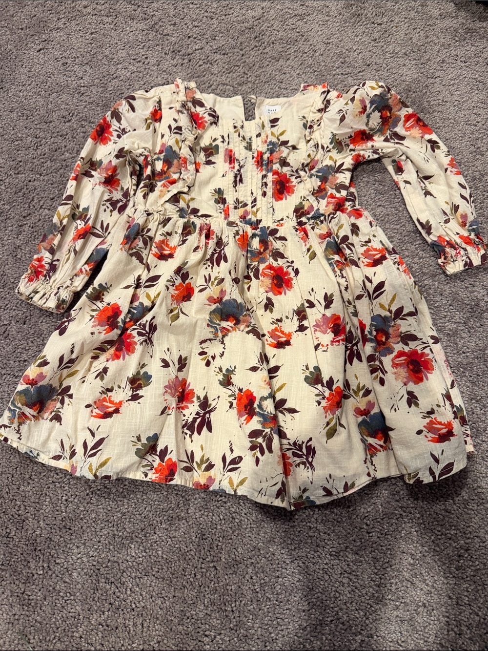 3T Baby GAP Cream Floral Long-Sleeve Dress with floral print